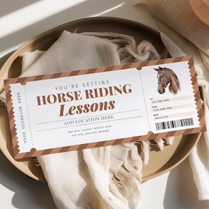 Certificado de clases de equitación (EDITABLE), Certificado de arrendamiento de caballos, Tarjeta de regalo para paseos a caballo, Cupón para clases de equitación, Para cualquier ocasión