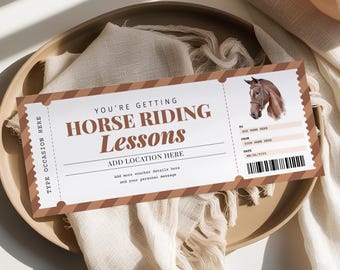 Horse Riding Lessons Certificate EDITABLE, Horse Leases Certificate, Trail Rides Gift Card, Horseback Riding Lesson Voucher, Any Occasion