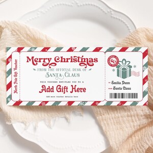 Santa Christmas Voucher EDITABLE, Santa Gift Certificate, North Pole Gift Card, Printable Christmas Coupons, Personalized Santa Coupon