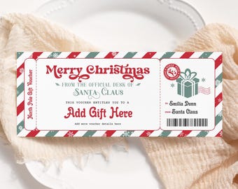 Santa Christmas Voucher EDITABLE, Santa Gift Certificate, North Pole Gift Card, Printable Christmas Coupons, Personalized Santa Coupon