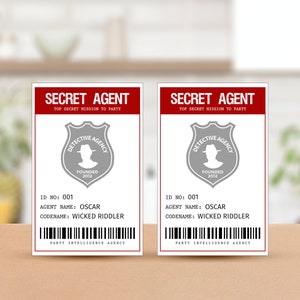 Secret Agent Party Badge EDITABLE, Spy Name Tag, Spy ID Passes, Detective Party Badge, Printable Birthday Party Passes, Spy Party