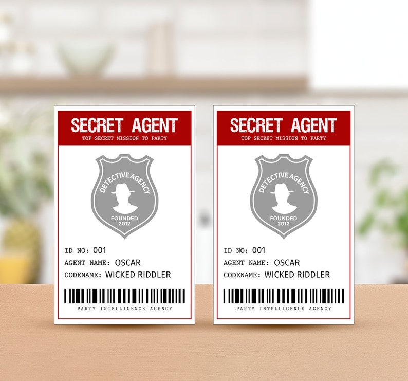 Secret Agent Party Badge EDITABLE, Spy Name Tag, Spy ID Passes, Detective Party Badge, Printable Birthday Party Passes, Spy Party image 1