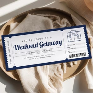 Weekend Getaway Gift Certificate EDITABLE, Weekend Away Ticket, Birthday Trip Coupon, Printable Trip Away Gift Certificate Template WG22