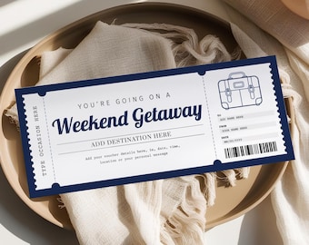 Wochenend-Geschenkgutschein-Vorlage, EDITIERBARE druckbare Wochenendkarte, Geburtstagsreise-Coupon, Reisegutschein-Geschenk WG22