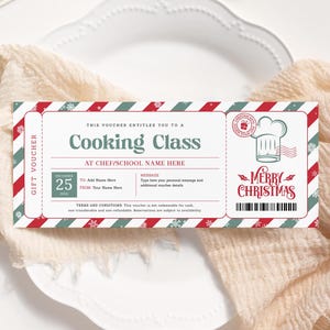 Kochkurs Weihnachtsgeschenkgutschein EDITIERBAR, Kochkurszertifikat bedruckbar, Kochkursticketeinladung, Backkursgutscheine