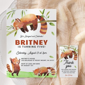 Red Panda Birthday Invitation EDITABLE, Printable Red Panda Party Invitation, Forest Animal Invitation, Panda Invite, Let&#39;s Hang Out
