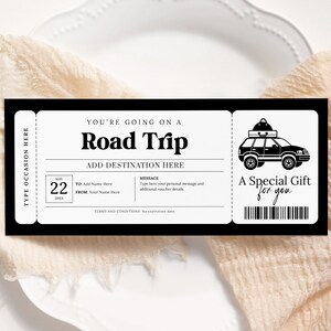 Road Trip Geschenkkarte Vorlage EDITIERBAR, Überraschungswochenende Reisegutschein, druckbares Road Trip Zertifikat, Reisegutschein für jeden Anlass