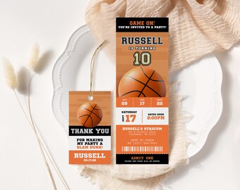 Basketball Birthday Ticket Invitation EDITABLE, Basketball Party Invite Printable, Kids Basketball Invitation, Boys Sports Party Invite