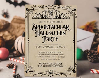 Editable Vintage Halloween Party Invitation, Spooktacular Costume Party Invite, Printable Boos and Booze Template, Instant Digital Download