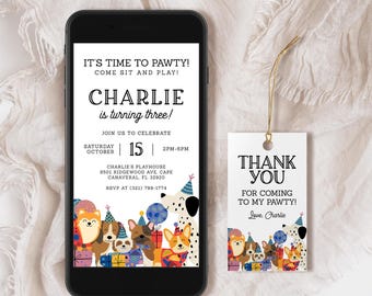 Dog Birthday Digital Invitation EDITABLE, Pawty Party Phone Invite, Puppy Party Mobile Text Invitation, Dog Theme Birthday, Lets Pawty LP08