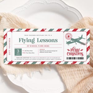 Bon de Noël pour les cours de pilotage MODIFIABLE, certificat-cadeau de vol imprimable, cadeau de formation de pilote, billet de leçon de pilotage, carte-cadeau de Noël
