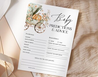 Tarjeta de predicciones y consejos para bebés con calabazas de otoño, Baby Shower de otoño, Tarjeta imprimible de predicciones para bebés con calabazas de otoño, Consejos para nuevos padres FA16