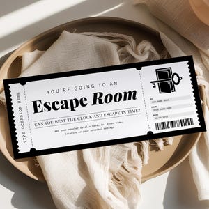 Buono Escape Room MODIFICABILE, Biglietto Escape Room stampabile, Invito per sala giochi, Buono regalo personalizzato, per qualsiasi occasione