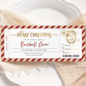 Baseball Spiel Weihnachtskarte EDITIERBAR, Überraschungs-Baseball-Geschenkgutschein zum Ausdrucken, Überraschungsspiel-Gutschein, Baseball-Kartenvorlage