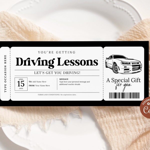 Driving Lessons Voucher EDITABLE, Driving School Certificate Printable, Learn To Drive, Teen Gift Idea, Car Coupon, Any Occasion