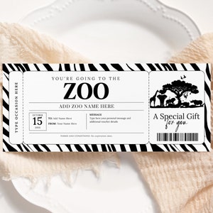 Buono per il biglietto di una gita allo zoo MODIFICABILE, Buono stampabile per lo zoo, Gita a sorpresa allo zoo, Buono per lo zoo, Certificato, Abbonamento allo zoo, per qualsiasi occasione