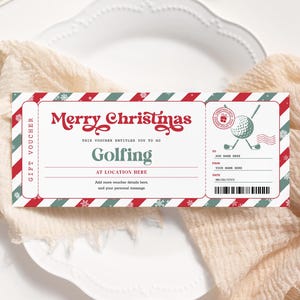 Golfing Christmas Voucher EDITABLE, Golfing Trip Certificate Printable, Golf Ticket Template, Golfing Coupon, Christmas Gift Card