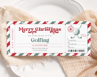 Golfing Christmas Voucher EDITABLE, Golfing Trip Certificate Printable, Golf Ticket Template, Golfing Coupon, Christmas Gift Card