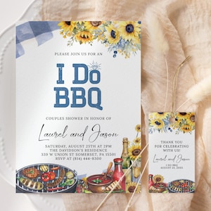 I Do BBQ Invitation EDITABLE, Bbq Couple Shower Invitation Printable, Backyard Engagement Party Invite, Sunflower Wedding Shower DS58