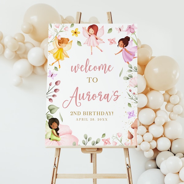 Fairy Birthday Party Welcome Sign EDITABLE, Magical Fairy Girl Baby Shower Welcome Poster Printable, Whimsical Enchanted Party Decor FM11