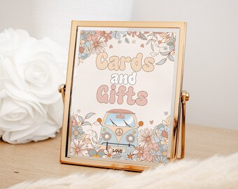 Cards and Gifts Groovy Sign, Floral Groovy Party Gift Table Sign Printable, Retro Birthday, Hippie Party Decor, INSTANT DOWNLOAD GH13