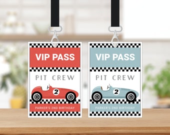Race Car VIP Pit Crew Pass EDITABLE, Racing Birthday Party Pass, ID Badge, Racing Party Printables, Birthday Party Passes, Vintage Race Car