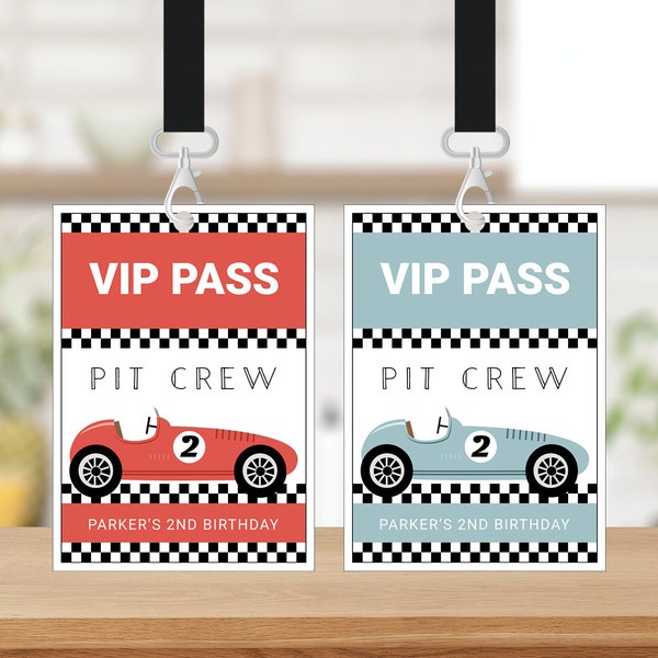 Race Car VIP Pit Crew Pass EDITABLE, Racing Birthday Party Pass, ID Badge, Racing Party Printables, Birthday Party Passes, Vintage Race Car