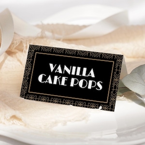 Gatsby Party Food Label EDITABLE, Art Deco Place Cards Template, Roaring 20s Party Food Tent Cards, 1920 Party Folded Buffet Label