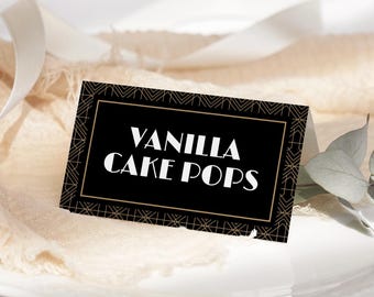 Gatsby Party Food Label EDITABLE, Art Deco Place Cards Template, Roaring 20s Party Food Tent Cards, 1920 Party Folded Buffet Label