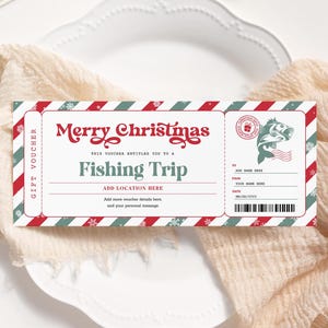 Angelausflug Weihnachtsticket EDITIERBAR, Überraschungsangelntrip-Gutscheinzertifikat zum Ausdrucken, Urlaub Angeln Coupon, Weihnachtsgeschenkkarte