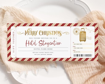 Kerstvoucher hotelreservering BEWERKBAAR, staycation-cadeaubon afdrukbaar, ticket weekendje weg, kerstcadeaubon HR22