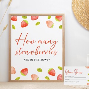 Carte et panneau combien de fraises, panneau de jeu de baby shower aux baies sucrées, activité de baby shower aux fraises, jeu de devinettes téléchargement immédiat SB11