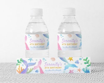 Mermaid Birthday Water Bottle Labels, Under the Sea Party, Editable Printable (Digital Download)