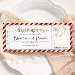 Coupon de Noël pour pédicure MODIFIABLE, modèle de coupon Mani Pedi, chèque-cadeau de manucure imprimable, journée au spa, carte-cadeau de Noël MP22