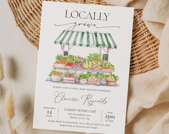 Farmers Market Baby Shower Invitation Template, Editable Locally Grown Baby Shower Invitation, Homegrown Baby Shower Digital Invitation LG32