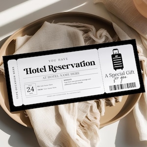 Bon cadeau de réservation d'hôtel MODIFIABLE, modèle de ticket de séjour à l'hôtel, certificat de séjour imprimable, cadeau personnalisé, toute occasion HR22