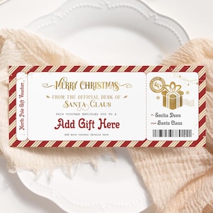Bon d'achat du père Noël MODIFIABLE, carte-cadeau de Noël imprimable, certificat personnalisé du père Noël, billet de Noël pour enfants, bons de réduction pour le pôle Nord