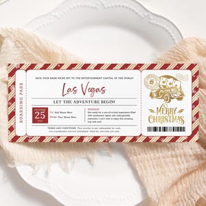Las Vegas Weihnachtsbordkarte BEARBEITBAR, Überraschungs Las Vegas Reiseticket, druckbare Vegas Flugticketvorlage, Weihnachtsreisegutschein