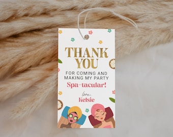 Spa Party Favor Tag EDITABLE, Girls Spa Day Birthday Thank You Tags Printable, Pink and Gold Spa Pamper Party, Thank You For Coming SP03