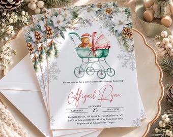 PRINTED Gingerbread Christmas Baby Shower Invitation, Little Cookie Baby Shower Invite, Gender Neutral Winter Holiday Baby Shower CG14