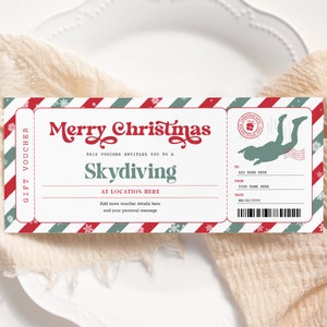 Certificado de Navidad de Paracaidismo EDITABLE, Vale sorpresa de boleto de regalo de paracaidismo en interiores imprimible, Cupón de paracaidismo, Tarjeta de experiencia de paracaidismo