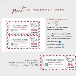 Football Game Christmas Ticket EDITABLE, Surprise Football Gift
