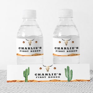 First Rodeo Water Bottle Labels EDITABLE, Western Birthday Party Labels Printable, Wild West Bottle Wrapper Sticker, Cowboy Party Decor
