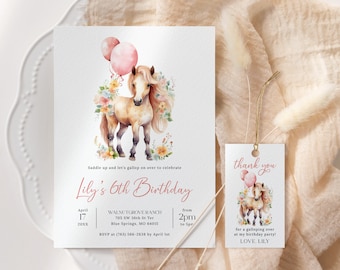 Gallop On Over Birthday Invitation EDITABLE, Floral Horse Birthday Invitation Printable, Saddle Up Birthday, Cowgirl Party Invite GL27