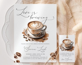 Coffee Bridal Shower Invitation, Editable Love is Brewing Bridal Shower Invitation, Coffee Themed Bridal Shower, Coffee Bachelorette LB14