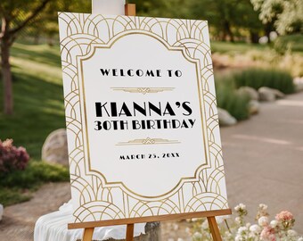 Gatsby Welcome Sign EDITABLE, Roaring 20s Birthday Welcome Poster, Art Deco Welcome Party Sign, 1920s Party, Gatsby Speakeasy Party Sign