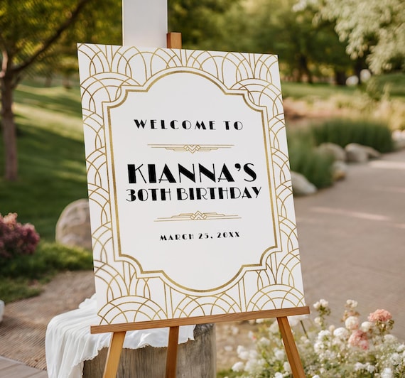 Gatsby Welcome Sign EDITABLE, Roaring 20s Birthday Welcome Poster, Art Deco Welcome Party Sign, 1920s Party, Gatsby Speakeasy Party Sign