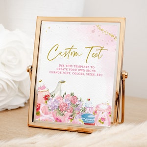 Tea Party Custom Sign EDITABLE, Pink Gold Birthday Par-Tea Banner Printable, Floral Afternoon High Tea, Girl Garden Shower Party Decor TP09