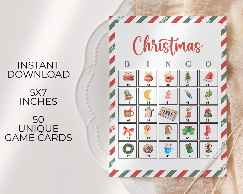 50 Christmas Bingo Cards Printable Fun Christmas Party Game Etsy