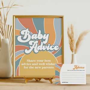 Afdrukbaar bordje en kaart groovy babyadvies, retro sunshine babyshower, advies voor kersverse ouders, Here Comes The Son, INSTANT DOWNLOAD HC03
